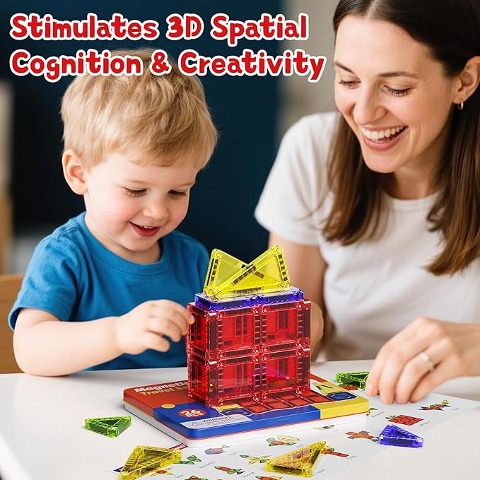 Magnetic Tiles Travel Toys with Storage Case, Portable STEM Building Blocks for 3-8 Year Olds, Toddler Airplane Activities & On-The-Go Birthday Gift for Boys & Girls