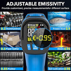 Infrared Thermometer Temperature Gun - TEMIRUP Non-Contact Digital Laser Thermometer Temp Gun with Thermocouple Probe for Industrial, Cooking, Griddle, Engine, HVAC, Adjustable Emissivity,-40℉~1202℉