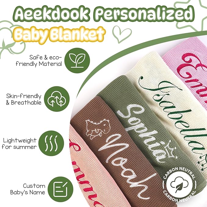 Personalized Baby Name Blanket, Custom Knit Blanket Embroidered with Name, 30x40in Custom Baby Gifts for Boys and Girls, Newborn for Boy/Girl