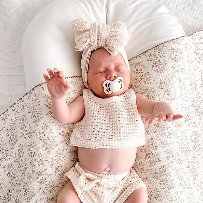 Handmade Baby Headbands Stretchy Waffle Hair Bands with Bows for Newborn Infant Baby Toddler Girls Headwrap Hair Accessories (STYLEA-02, MEDIUM)