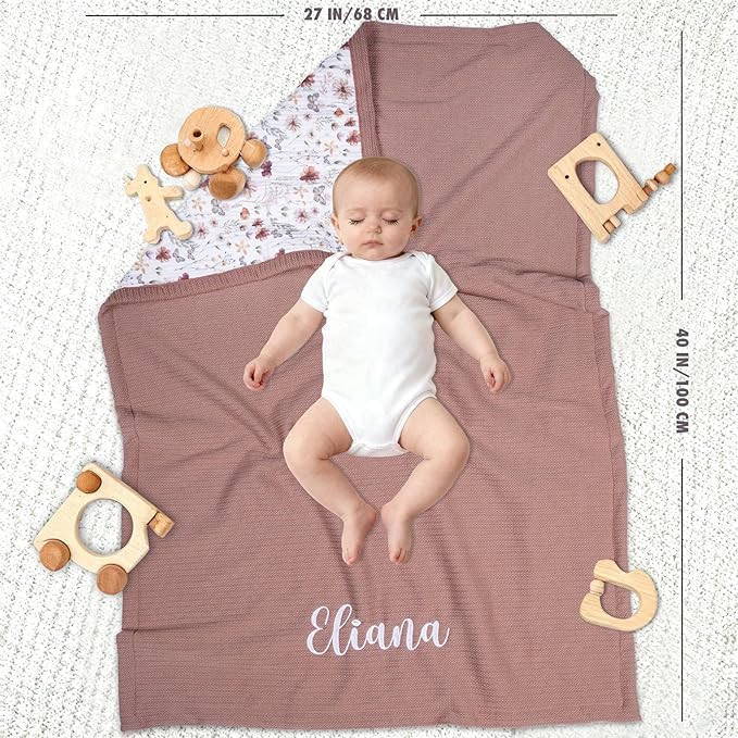 Personalized Baby Blanket with Name – Custom Knit Blanket, 27x40in Floral Embroidered Nursery Blanket for Girls – Customized Baby Blanket, Soft Newborn Gift & Custom Baby Gifts (Baby Brown)