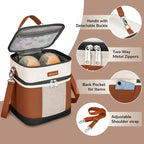 Mancro Breast milk Cooler Travel Bag Fits 6 Bottles Up to 9 Ounces，Double Layer Baby Bottle Cooler Bag with Ice Pack，Insulated Baby Bottle Bags for Daycare & Nursing Moms,Black and Brown