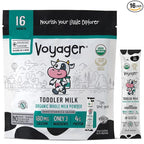 Voyager Toddler Milk On The Go, USDA Organic Shelf Stable Whole Milk Powder, Great for Travel, No Refrigeration, Gluten Free with No GMO's and No Antibiotics for Kids, 16 Sachets of 15g