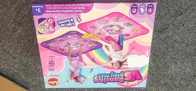 VATOS Double Dance Mat for Girls - 4 Game Modes & 9 Challenge Levels with Adjustable Volume, Led Light & Wireless Bluetooth | Music Play Mat Birthday Gifts Toys for Kids Ages 3 4 5 6 7 8 9+ Years Olds