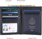 Polare Luxury RFID Blocking Leather Passport Holder Travel Wallet For Men and Women (Black with AirTag Slot)