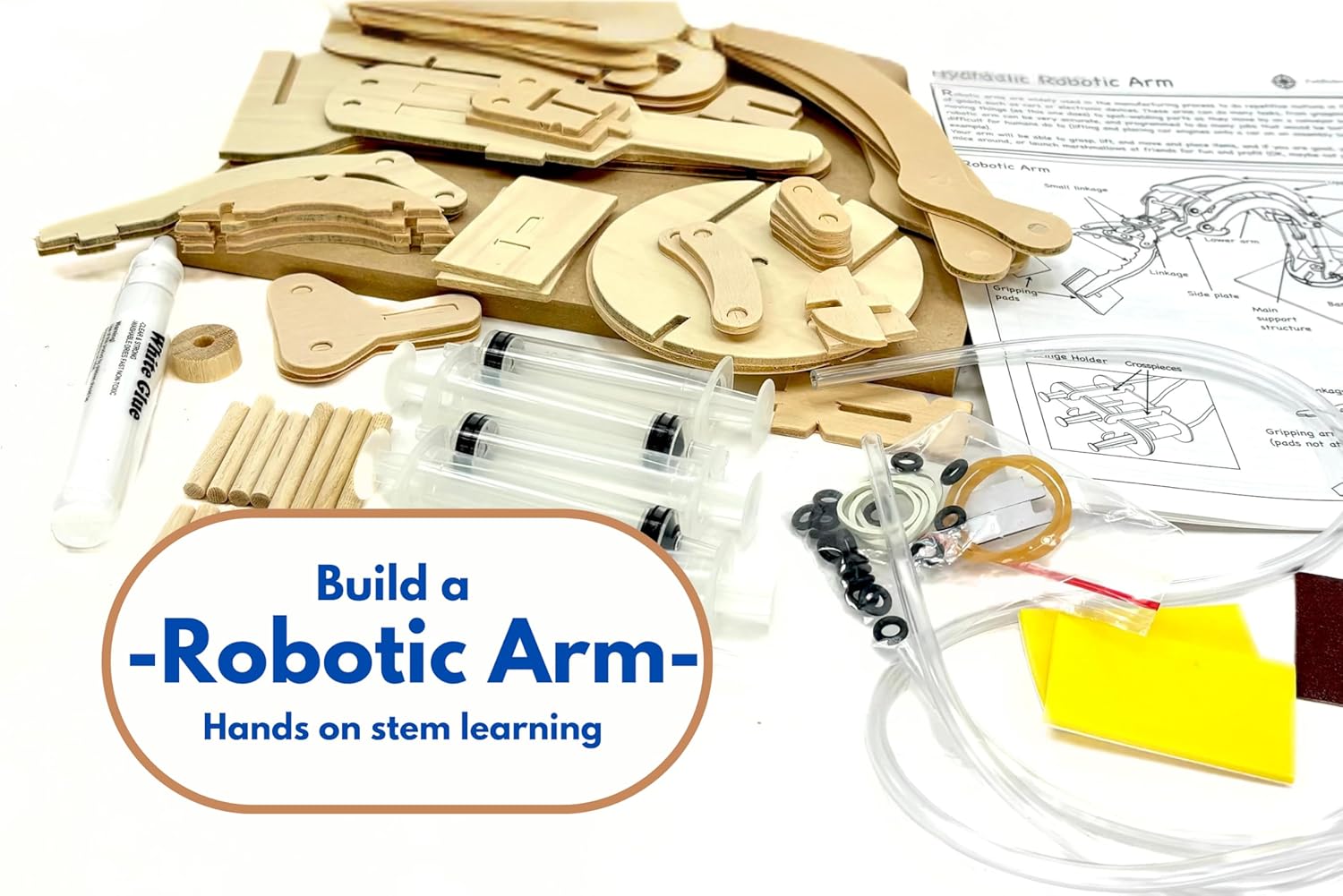 Pathfinders STEM Kit – Hydraulic Robotic Arm | Wooden Building Kit for Kids Ages 8-12 | Mechanical Engineering Toy | Hands-On STEM Project for Boys & Girls