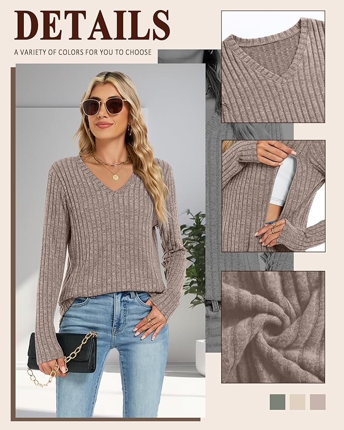 3 Pack Women's Maternity Nursing Tops, V Neck Breastfeeding Sweaters Long Sleeve Hidden Zipper Shirts