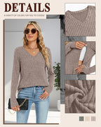 3 Pack Women's Maternity Nursing Tops, V Neck Breastfeeding Sweaters Long Sleeve Hidden Zipper Shirts