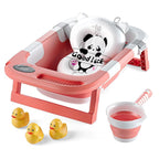 Collapsible Bathtub Baby for Infants & Newborns w/Thermometer, Drain Plug with Heat Sensor & Scoop – Compact Travel Baby Bath Space-Saving Bath for Travel, Shower & Small Bathrooms