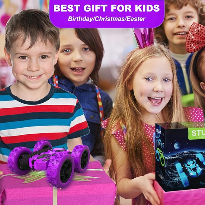 Remote Control Car for Girls, Stunt Rc Car, Princess Toys for Girl 6 7 8 9, Electir Toy, Double-Sided 360° Rotating 4WD Rc Drift Truck for Birthday Gift (Purple)