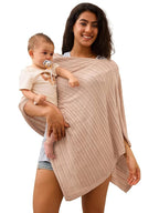 Nursing Cover for Breastfeeding Knit Multi-Use Feeding Shawl Lightweight 360°Full Coverage Nursing Poncho Postpartum Essentials Wheat