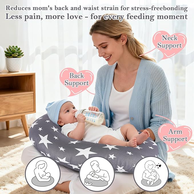 Nursing Pillow, Breastfeeding Pillow for Breastfeeding & Bottle Feeding, Standard Size Breathable with Washable Cover, Hypoallergenic, Tummy Time & Sitting Support (0-18Months)