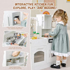 Wooden Play Kitchen for Toddlers and Kids with Lights & Sounds, Large Interactive Pretend Play Set with Ice Maker, Stove, Sink, Oven, 12 Accessories - Ages 3-8