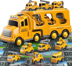 8 in 1 Construction Trucks Cars Toys for Toddlers 3-5, Boy Toddler Car Truck Toys with Playmat and Light Sound, Birthday Gifts for 3 4 5 6 Year Old Boy