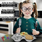 Stainless Steel Plates for Kids, Toddler Plate, Non Toxic Baby Dinnerware, BPA-Free Feeding Tray, Durable, Easy to Clean, Compatible with Dishwasher, Freezer, Microwave