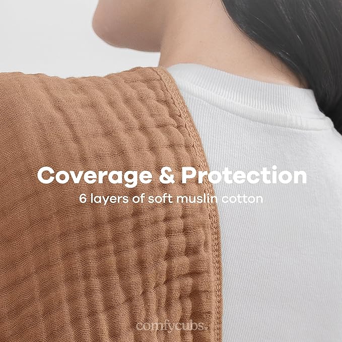 Comfy Cubs Muslin Burp Cloths 20" x 10", Pack of 6 - Large, 6-Layer, Ultra Absorbent 100% Cotton for Baby Drool and Messes - Soft, Safe & Gentle Baby Burp Cloths Set for Boys & Girls - Multi