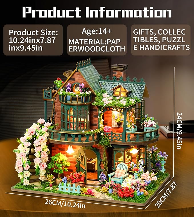 Spilay Miniature Dollhouse Miniature House Kit,DIY Kit Mini Modern Villa Model with Music Box ，Best Christmas Birthday Gift.(Fairy Garden)
