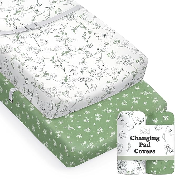 Baby Changing Pad Cover 2-Pack for Boys, Girls (Butterfly Garden) - Premium Fitted Sheets Baby Diaper Changing Table Cover - Buttery Soft Cotton Blend
