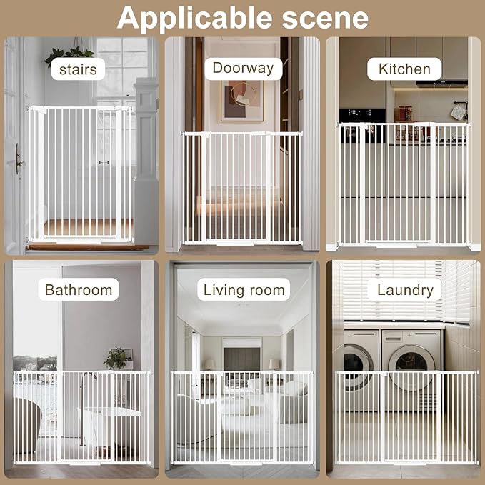 WAOWAO 40.55" Extra Tall 1.37" Ultra Narrow Spacing 53.74-61.61" Extra Wide Dogs Pets Baby Gate Safety Indoor Puppy Pressure Mounted Gate No Drill White Metal for Stairs,Doorways,Kitchen,Hallway