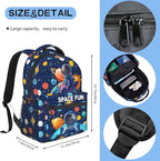Space Moon Spacecraft Children Backpack For School Boys Girls Universe Planet Galaxy Space Ship Backpacks Funny Astronaut Rocket Stars Book Bag For School Travel Hiking For Boys Girls Kids
