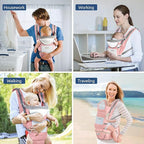 Baby Carrier with Hip Seat, Ergonomic M Position 6in1 Baby Carrier Newborn to Toddler,Head Support and Breathable Mesh Newborn Carrier,Adjustable Baby Holder Carrier for Dad&Mom-Pink