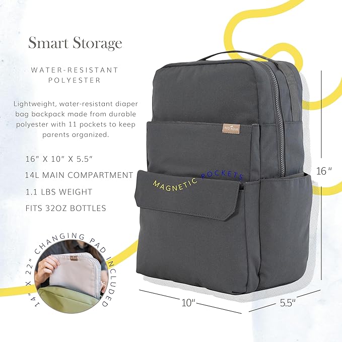 RED ROVR Roo Lightweight 1 LB Diaper Bag Backpack | 11 organizational pockets| Durable & Water-Resistant (Charcoal)