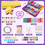 Friendship Bracelet Making Kit with Storage Box,DIY String Bracelet Arts and Craft for Girls Aged 8-12,Kids' Travel Activity Toy Set,Birthday Gifts for Ages 6 7 8 9 10 11 12 Year Old (Yellow/Purple)