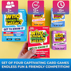 Board Games for Kids 8-12 and Family - Set of 4 Who Knows It Better? - 2000+ Questions Across Biology, Culture, STEM and Math - Educational Trivia Cards for Learning and Game Night