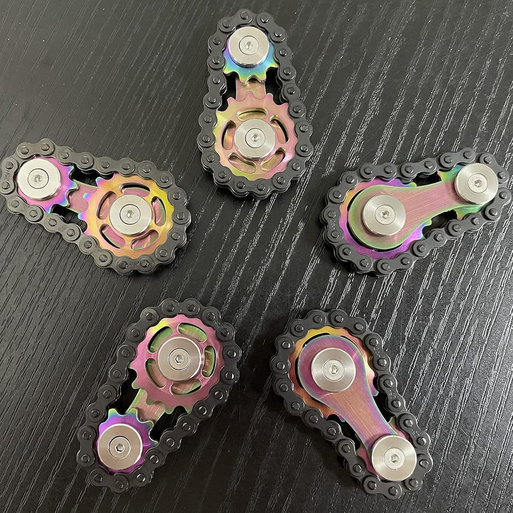 Stainless Steel Sprocket Fidgets Chain Fidget Cube Gears Linkage Bike Chain Novelty Fidget Block Kinetic Desk Toy Metal EDC Focus Meditation Break Bad Habits ADHD (Colorful+Black)