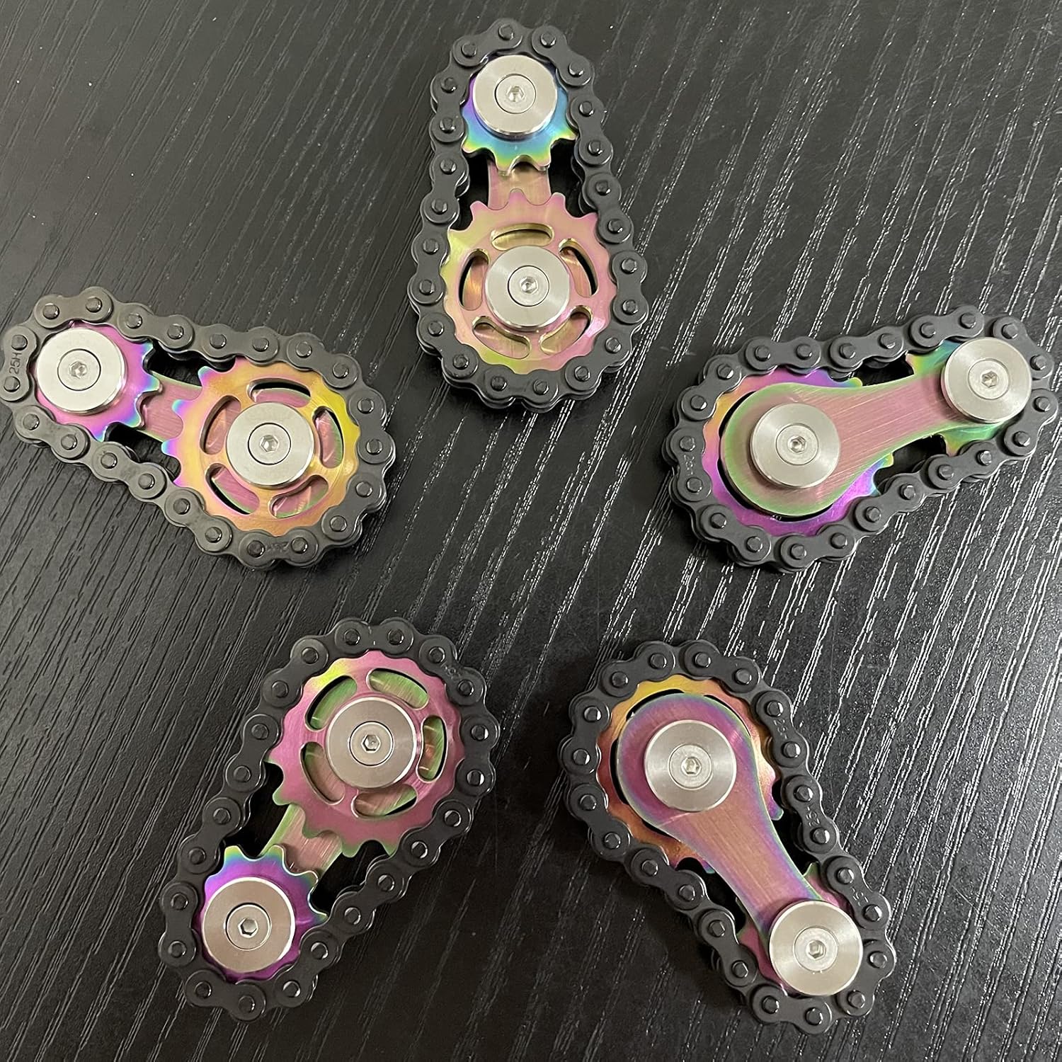 Stainless Steel Sprocket Fidgets Chain Fidget Cube Gears Linkage Bike Chain Novelty Fidget Block Kinetic Desk Toy Metal EDC Focus Meditation Break Bad Habits ADHD (Colorful+Black)