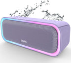 DOSS SoundBox Pro Bluetooth Speaker with 20W Stereo Sound, Active Extra Bass, IPX6 Waterproof, TWS Pairing, Multi-Colors Lights, 20H Playtime, Portable for Beach, Outdoor-Purple