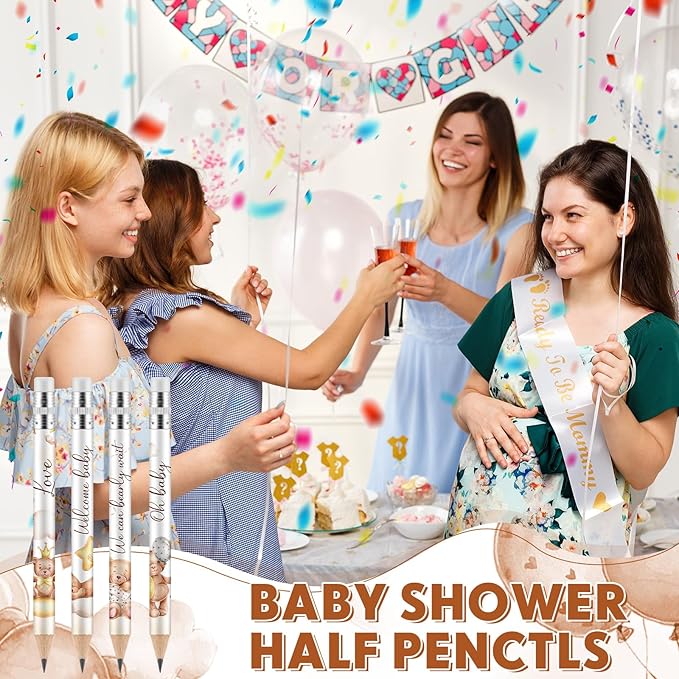 Tinlade 60 Pcs Bear Baby Shower Golf Pencils with Erasers Small Kids Sharpened Mini Pencils for School in Bloom Baby Shower Supplies