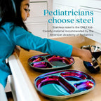 Ahimsa Stainless Steel Kids Plates - Divided Toddler Plates, Pediatrician Designed, Non Toxic Toddler Plate, BPA Free & Dishwasher Safe (Blue Single)