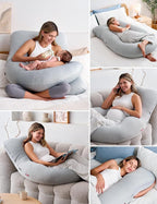 Momcozy Pregnancy Pillows with Cooling Cover, U-Shaped Full Body Maternity Pillow for Side Sleepers 57 Inch - Support for Back, Hip, Belly, Legs for Pregnant Women