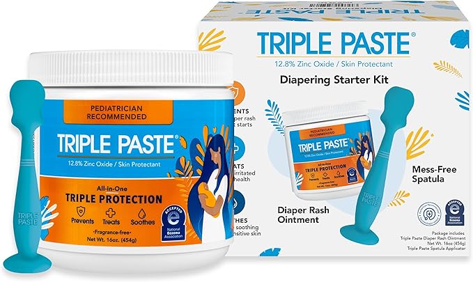 Triple Paste Diaper Rash Cream and Spatula Bundle - 16 oz Zinc Oxide Ointment and Spatula Treatment, Soothe and Prevent Rash with a Pediatrician-Recommended Hypoallergenic Formula