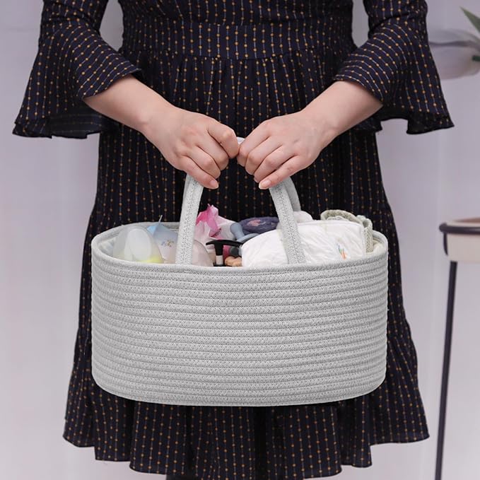 COMSE Baby Diaper Caddy Organizer, Car Caddy, Diaper Change Organizer, Gift Baskets Empty, Portable Tote Bag with Divider, Baby Shower Gifts Newborn Essentials Registry Must Have, Cool Gray