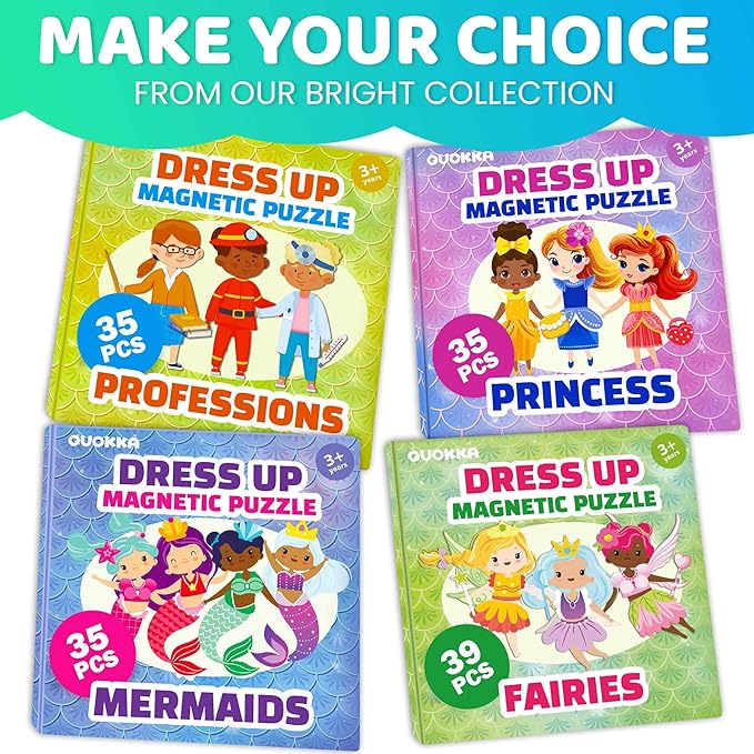 QUOKKA Magnetic Dress-Up Dolls for Girls Boys with 35 Magnetic Pieces - Creative Magnetic Play Set for Home or Travel - Perfect Magnetic Paper Dolls for Ages 3 and Up, Boost Storytelling with Mermaids