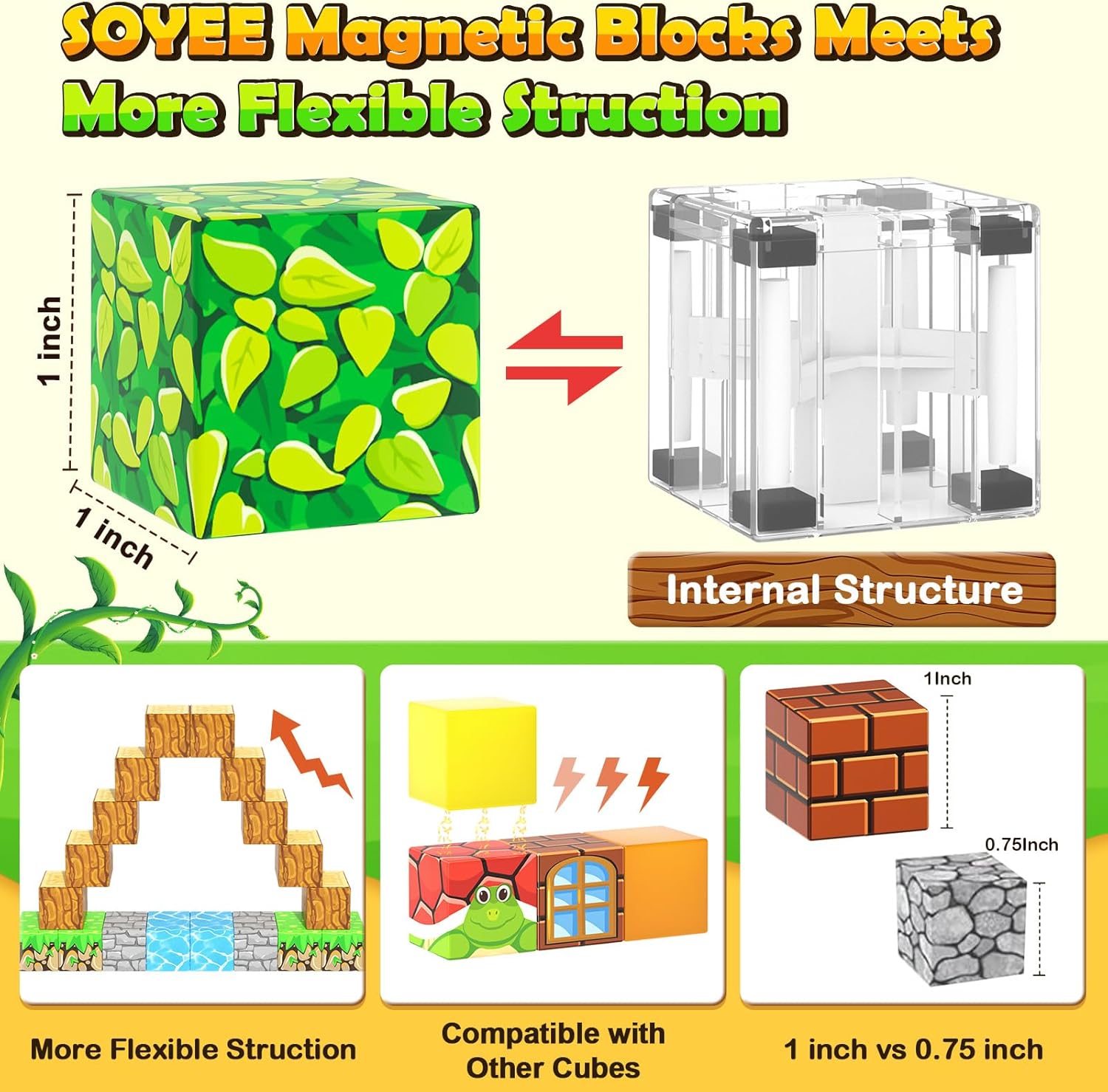 120PCS 1'' Magnetic Blocks-Build Mine Magnet World Set Sensory Toys for Kids 3+ Years Old Magnetic Cubes for Boys Toddler Boys Toys Age 4-6 8-10 10-12