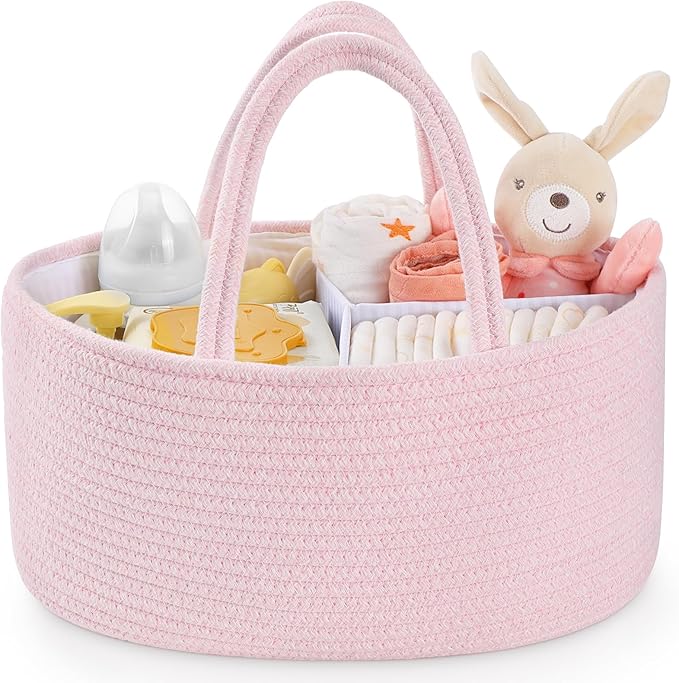 Maliton Baby Diaper Caddy Organizer, Cotton Rope Diaper Caddy Basket, Large Storage Basket for Newborn Boys and Girls, Gift for Baby Shower List, Newborn Essentials