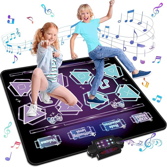 Toys Double Dance Mat for Kids, Boys & Girls Toys Ages 3 4 5 6 7 8+ Year Old Gifts Ideas for Electronic Dance Challenge Palymat, Single & Double Player Game Modes, Easter Gifts for Boys Girls
