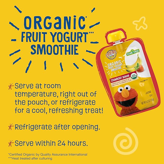 Earth's Best Organic Yogurt Smoothie Pouches for Toddlers 24 Months+, Strawberry Banana, Fruit Yogurt, 4.2 oz Resealable Pouch, Pack of 12