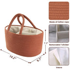 Baby Diaper Caddy Organizer for Girl Boy Cotton Rope Nursery Storage Bin Basket Portable Holder Tote Bag for Changing Table Car Travel Baby Shower Gifts Newborn Essentials Registry Must Have Rust