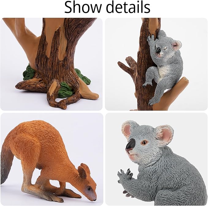 Toymany 7PCS Australian Wildlife Animal Figurines Includes Koala and Kangaroo Figure Toy, Plastic Forest Animal Figures Toy Set, Cake Toppers Christmas Birthday Gift for Kids Toddlers