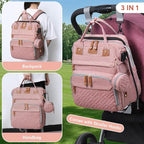 Diaper Bag Backpack with Changing Station, Large Diaper Bag For Boys And Girls, Multifunctional Waterproof Travel Diaper Backpack, Baby Bag with USB Charging Port for Moms Dads,pink