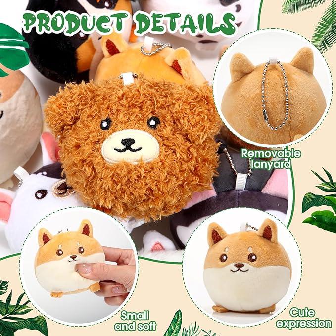 Libima 9 Pcs Mini Stuffed Animals Keychains 3.15 Inch Small Plush Cute Ornaments Bulk Toys for Baby Shower Birthday Party Decors Gift Bags Fillers Halloween Christmas Basket Stuffers(Puppy)