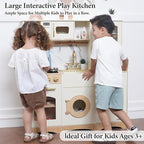 Wooden Play Kitchen for Kids with Realistic and Interactive Features, Includes 20 Toy Kitchen Accessories, Ideal Pretend Playset Gift for Kids and Toddlers Ages 3+