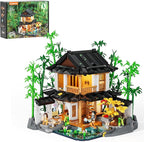 Bamboo-House Lighting Building-Bricks Set - Retro Chinese Bamboo Cabin and Treehouse Collection LED Light Set 2432 Pcs for Adults and Retro House Building Collectors