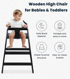 Alpine Wooden High Chairs for Babies and Toddlers with Safety Strap, Commercial Grade Restaurant High Chair, Durable Wood Space Saver Baby Feeding Chair, Ideal for Dining Spaces (2 Pack, Black)