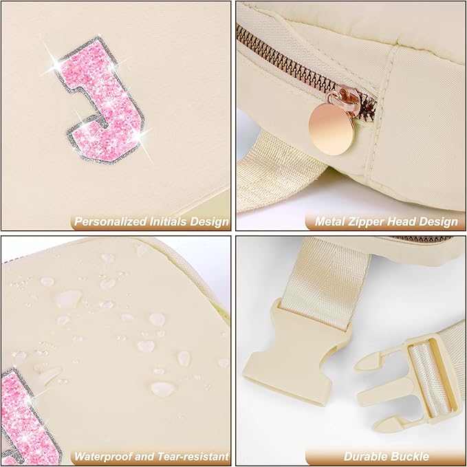 Fanny Pack Belt Bag Crossbody Bags with Initials Letter Patch Trendy Stuff for Teens Cute Stuff Birthday Gifts for Teenager Girls | Khaki,Initial J