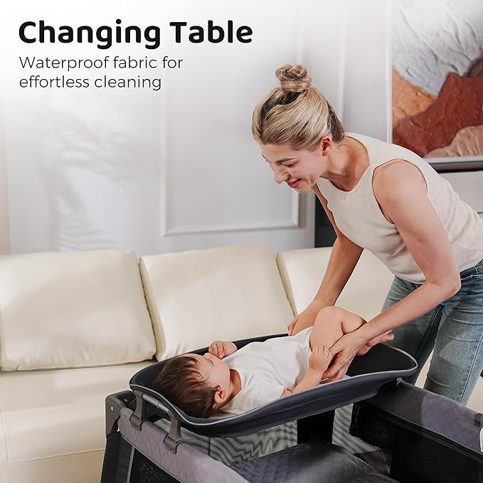 Pamo Babe Baby Playard with Canopy, Portable Crib with Changing Table